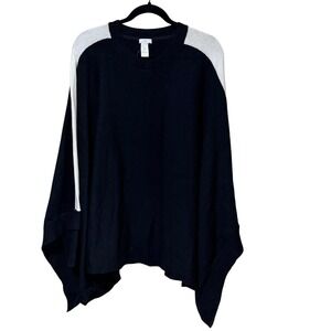 J. Jill Womens Black White Colorblock Knit Poncho Sweater XL-3X Crew Neck Cotton